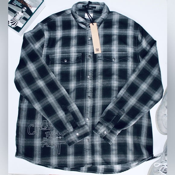 KSUBI Consciousness Long-sleeve Plaid Shirt Grey + Black - Picture 2 of 7